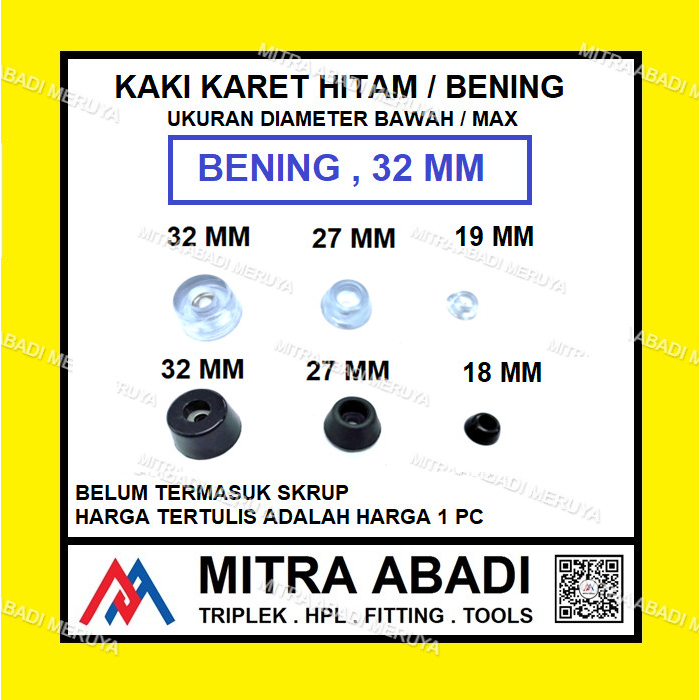 Kaki karet Alas Kaki Meja Kursi Lemari Bening 32 mm