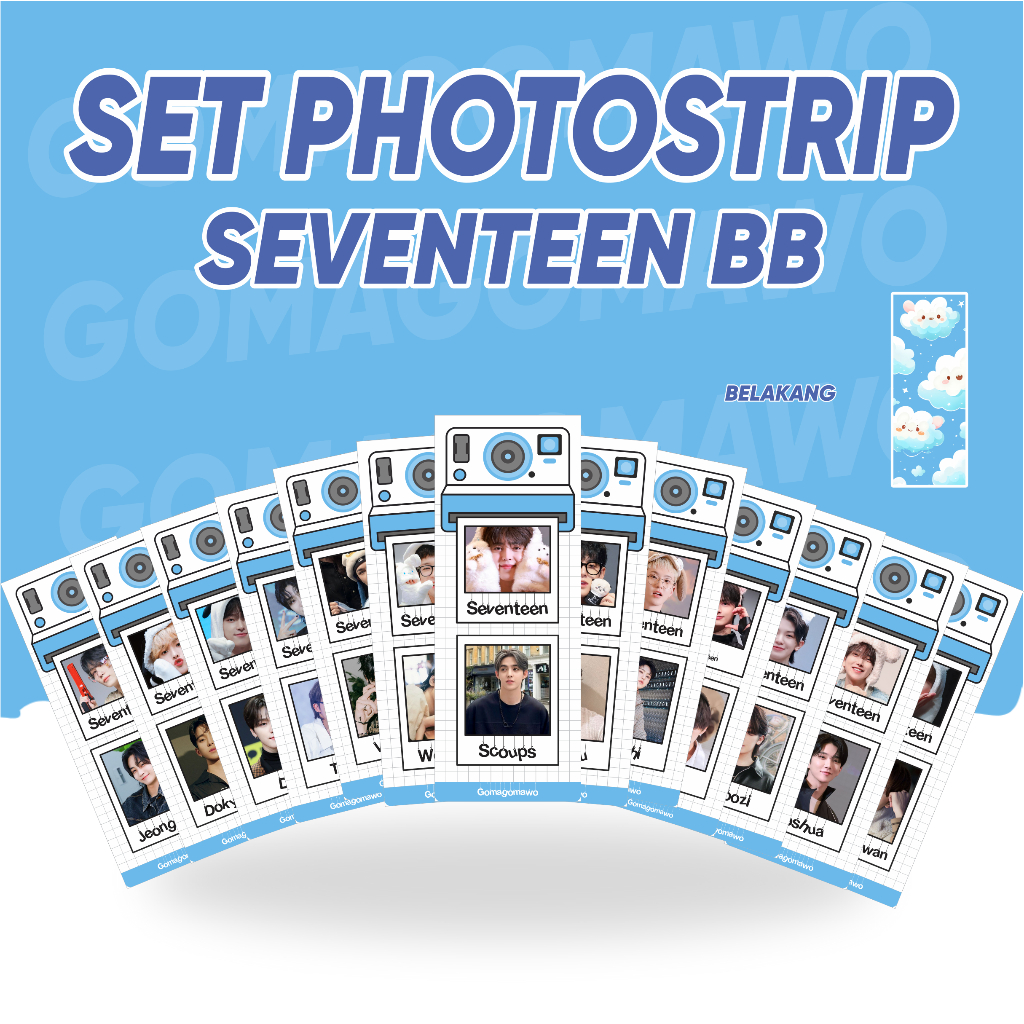 PHOTO STRIP SEVENTEEN HAPPY CLOUD 2SISI (HARGA 13 PCS + LAMINASI 2 SISI) ALL GOMAWO FOTO STRIPS JPOP