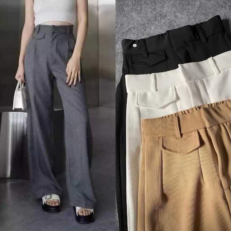 Celana Knit Rib Oro Pants HighWaist 100cm Loose Pants Trousers Big Size