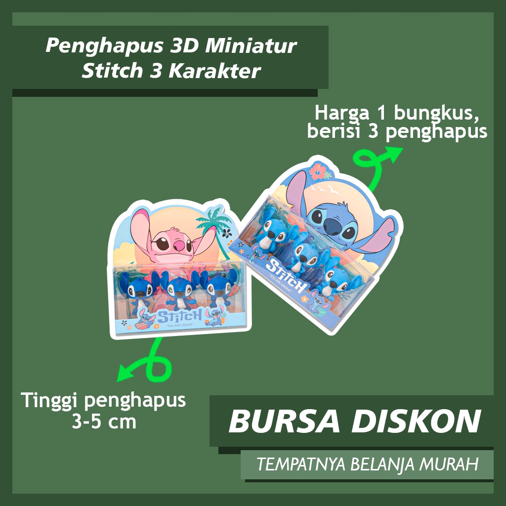 

Penghapus 3D Miniatur Stitch Lilo ER-1537 3 Karakter Setip Eraser Hapusan Pensil Stip