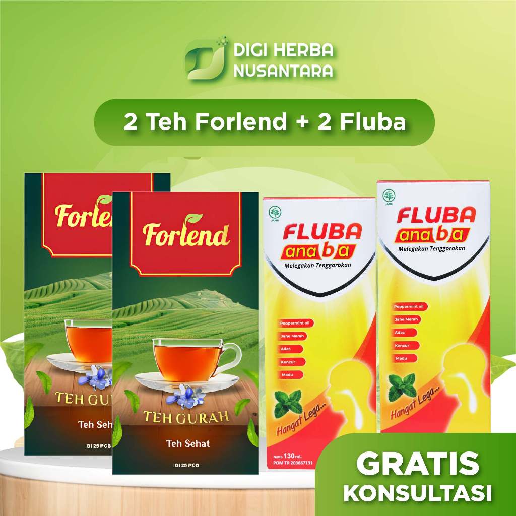 

FORLEND Teh Gurah Original 2 Box + Fluba Anaba Melegakan Tenggorokan & Hidung Tersumbat - 2 Botol