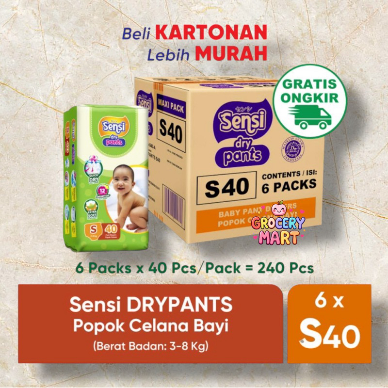 SENSI DRY PANTS BABY DIAPERS S-40 x 6 PACKS 1 KARTON ORI PREMIUM TERMURAH‼️