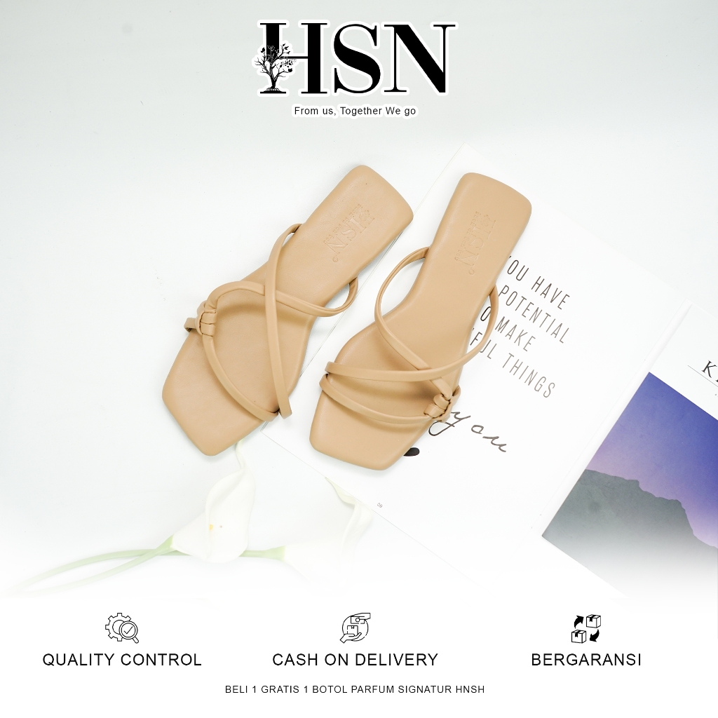 HSN Sandal FLORIN Flat Wanita - Warna Moca | Beli 1 Gratis 1 Parfume