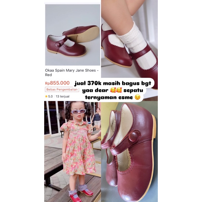 preloved sepatu okaa spain mary jane red anak darcy n rae