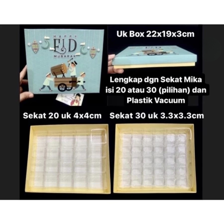 

( 5 pcs ) kotak lebaran kemasan hampers kue nastar motif tutup premium dus plus tray sekat mika size 22x19x3cm