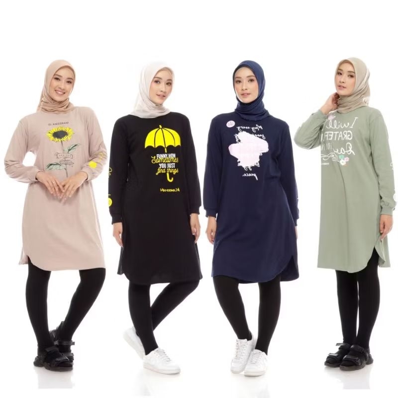 Baju Tunik Lengan Panjang Wanita Terbaru Kekinian - Baju Kaos Jumbo Oversize