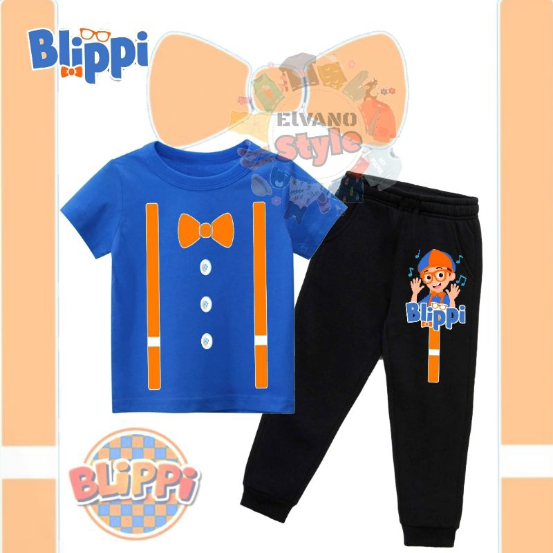 Blippi Baju Stelan Kaos Dan Celana Joger Anak Blippi