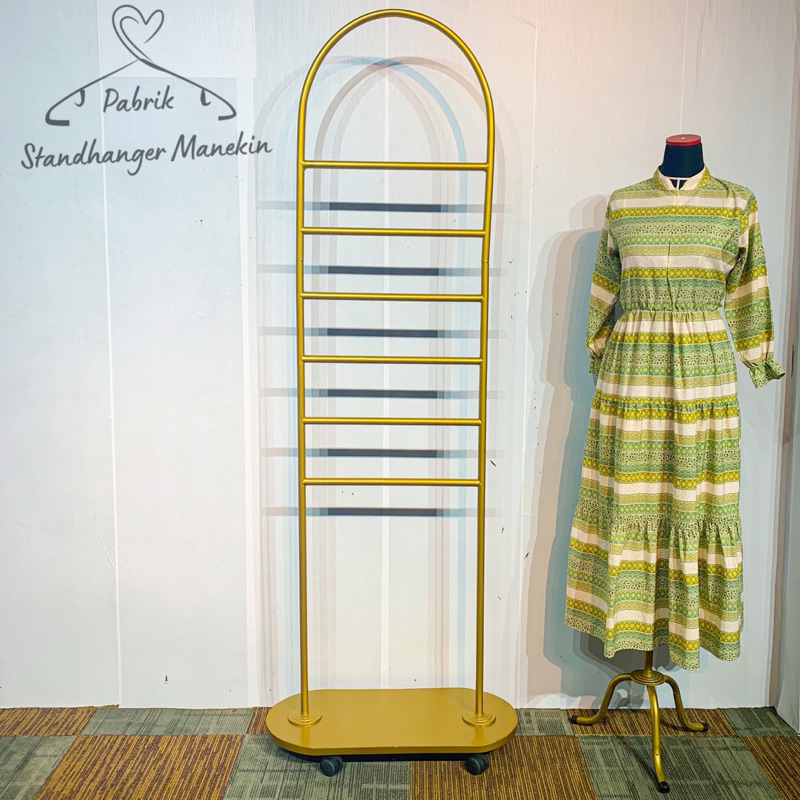 StandHanger Pashmina Oval Plat Bawah Gold | Gawang Kerudung Tingkat | Gawang Syal Gold | Display Ker