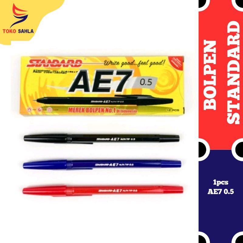 Bolpoin standard Ae7 0.5 / pen standar murah / pulpen standar merah hitam biru