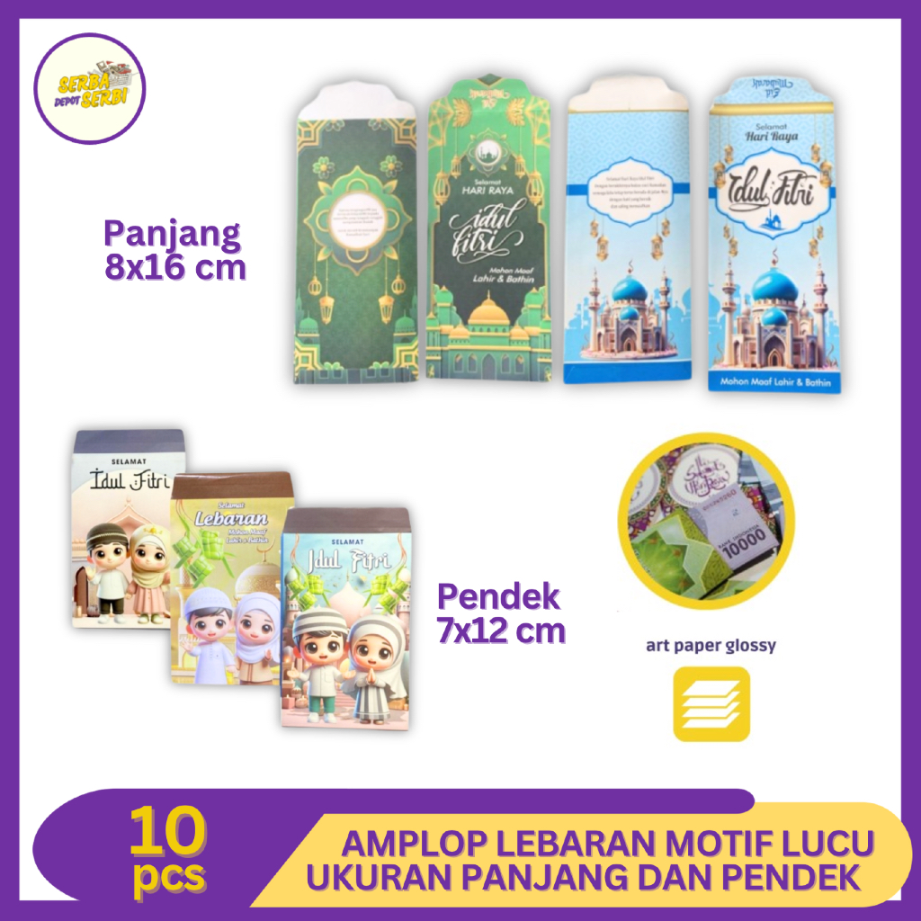 

Amplop Lebaran Idul Fitri Ukuran Panjang dan Pendek 1 Pak isi 10 Pcs Motif Lucu
