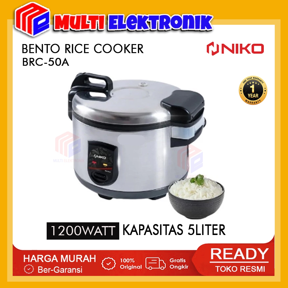 NIKO Rice Cooker / Penanak Nasi BRC-50A Body Stainless Steel Kapasitas Besar 5 Liter