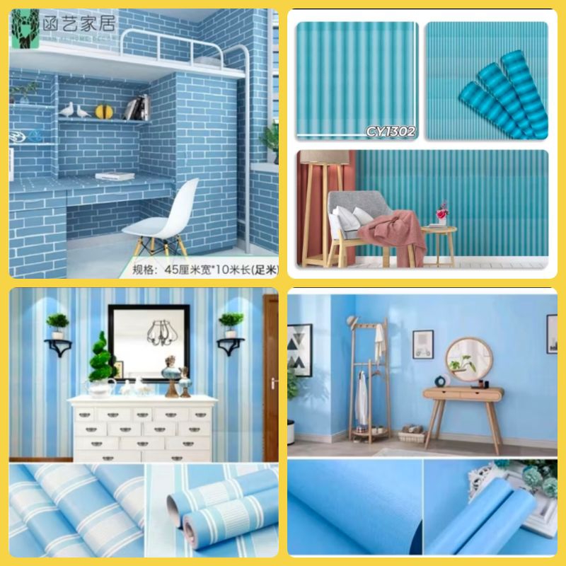 Wallpaper Biru 1M Wallpaper Stiker Dinding Meja Lemari Kaca Wallpaper Ruang Tamu Kamar Tidur wallpap