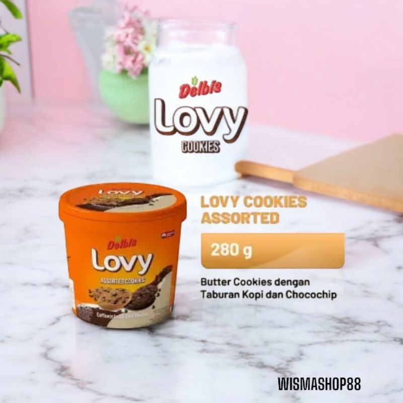 

DELBIS LOVY COOKIES ASSORTED 280 GRAM / BUTTER COOKIES DENGAN TABURAN KOPI DAN CHOCOCHIP / KUE LEBARAN