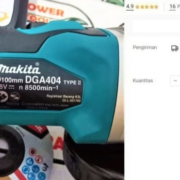 

Cordless Grinder 4" MAKITA DGA 404 RTE Gerinda Baterai Charge DGA404