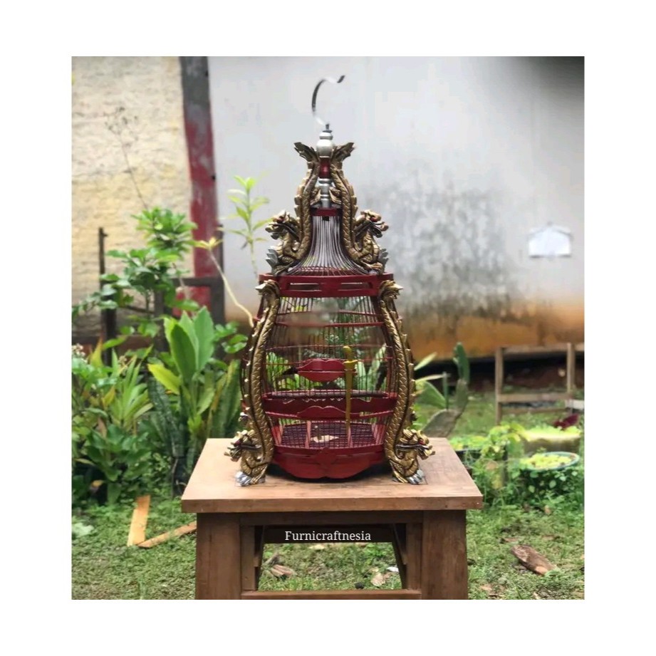 Sangkar Perkutut Ukir Naga Kayu Jati