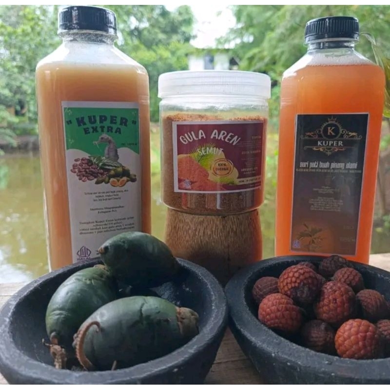 

Saripati buah pinang 500 ml dan extra tangkur KL 500 ml+gula aren toples
