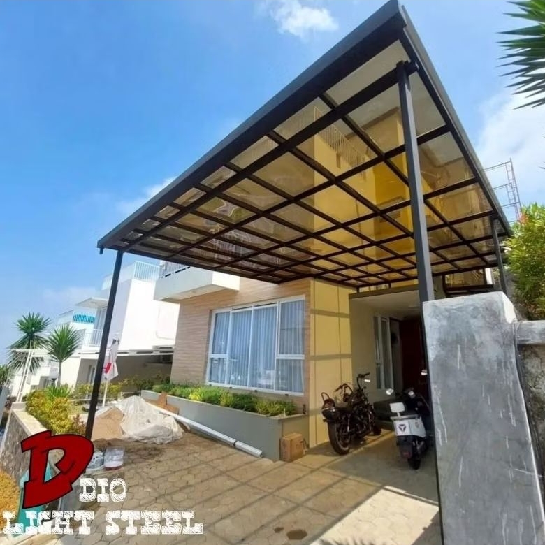 Kanopi solarflat transfaran 1,2mm rangka baja ringan 0,75 mm minimalis