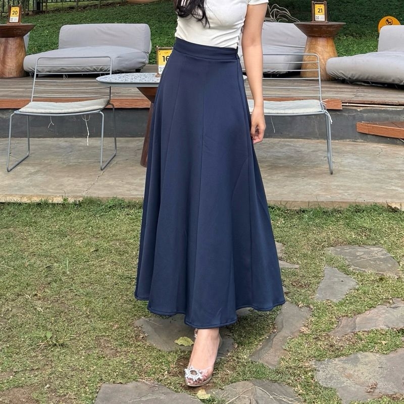 ROK PAYUNG JODHA KOREAN LOOSE MAXI SKIRT // ROK SCUBA FLARE WANITA MODEL A LINE