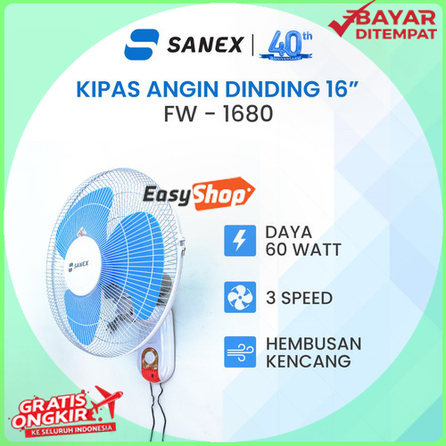 Kipas Angin Dinding 16 inch Sanex-Kipas Tembok 16 inch / Wall Fan 16 in Sanex 16" FW 1680