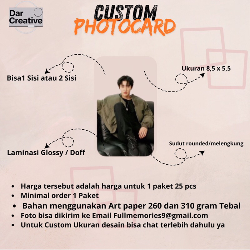 (25pcs) Cetak Custom photocard 260gsm dan 310gsm