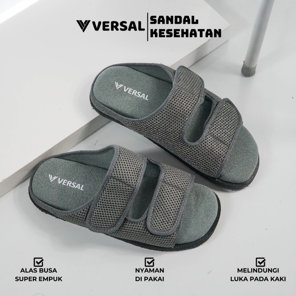 Versal • Sandal Kesehatan Diabetes Sandal Lansia Ringan Super Empuk Anti Slip  - Bapau Abu