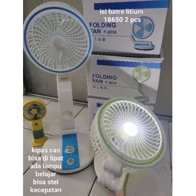 kipas angin LED dan lipat FLECO F-2018 kipas folding fan, batre, dan bisa di cas/portabel