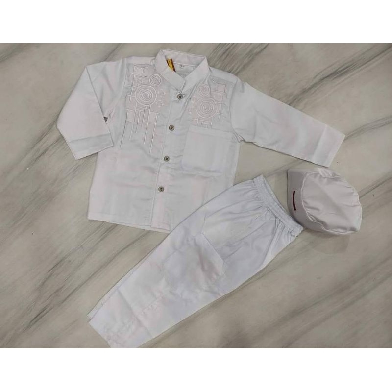 BUSANA MUSLIM ANAK PUTIH / SETELAN KOKO ANAK PUTIH / KOKO CITRA PUTIH / KOKO CITRA LENGAN PANJANG / 