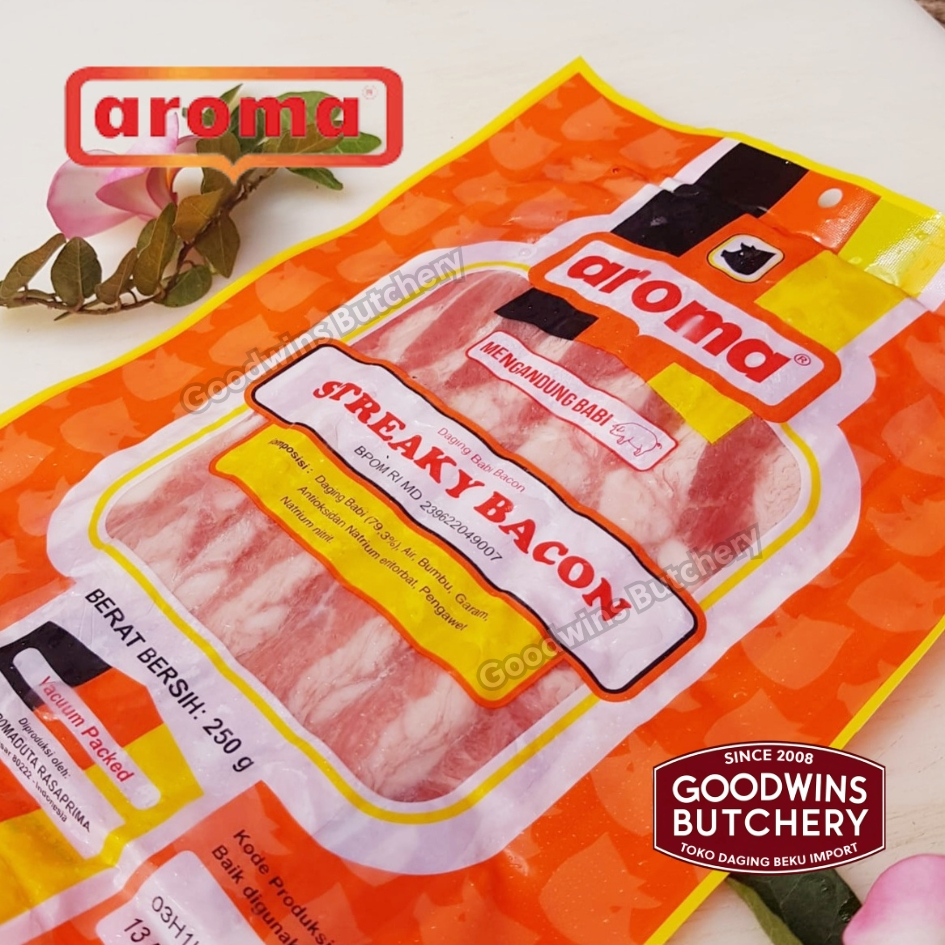 

Pork bacon STREAKY BACON SLICED 250gr frozen Aroma Bali