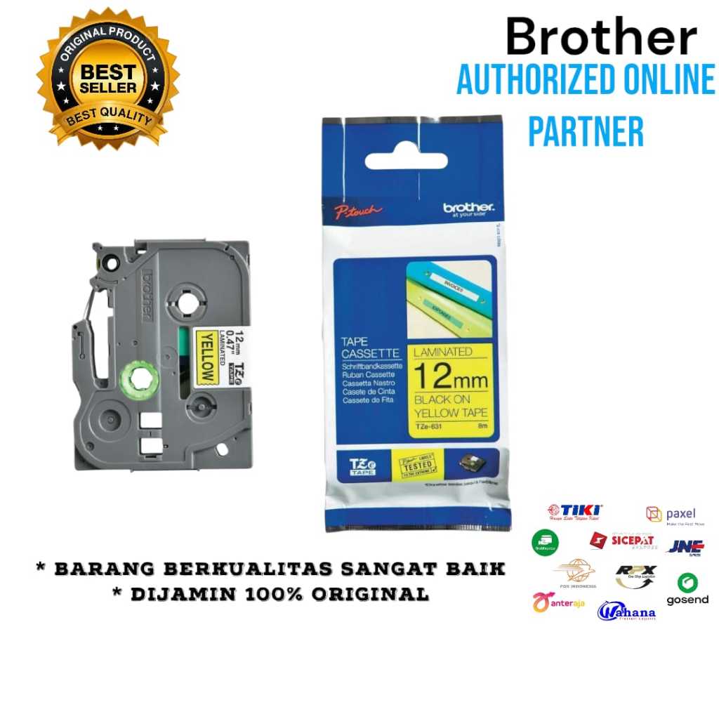 

BROTHER Label Tape TZE S631 Strong Adhessive 12mm Black On Yellow
