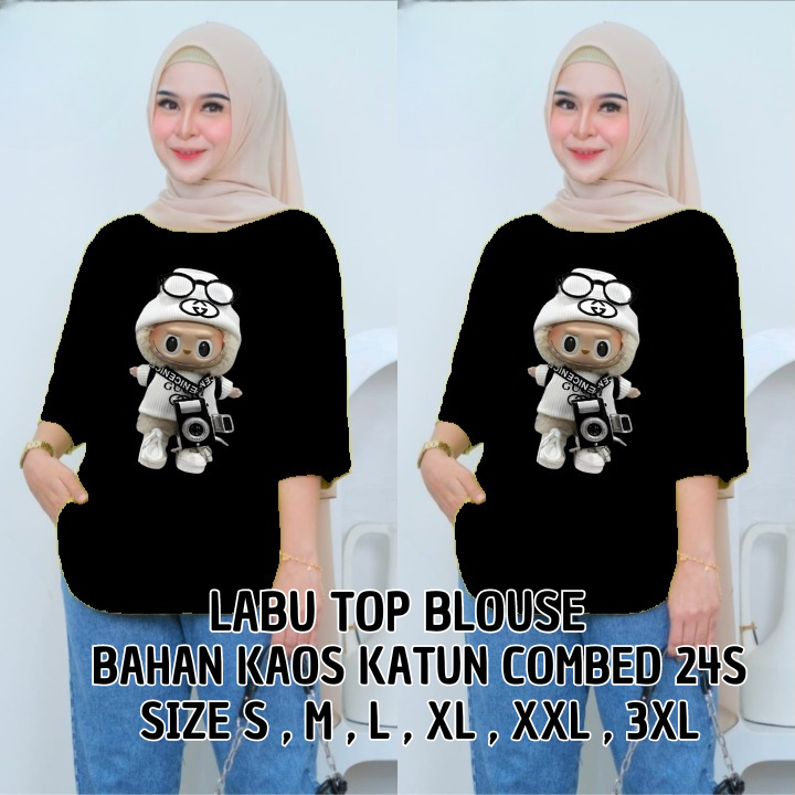 Atasan Wanita Lengan Panjang Jumbo Labu Top Bahan Kaos Katun Combed Aplikasi Sablon Blouse Oversize 