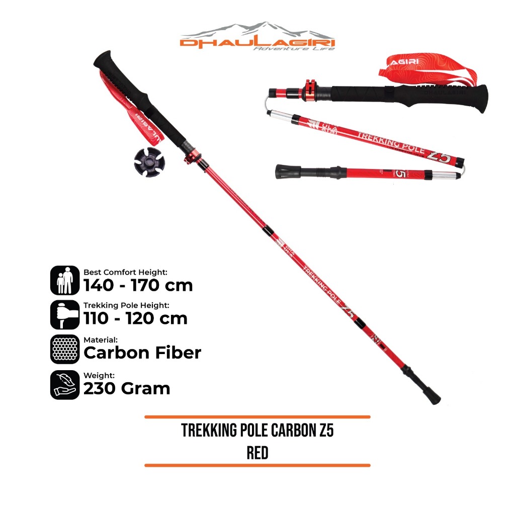 Dhaulagiri Trekking Pole Carbon Z5 / Trekking Pole Antisock Foldable - Tongkat Lipat Lipet Camping H