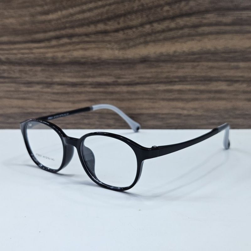 frame kacamata pria wanita remaja size kecil bulat bahan plastik TR90 JF80021 001 47 hitam glossy