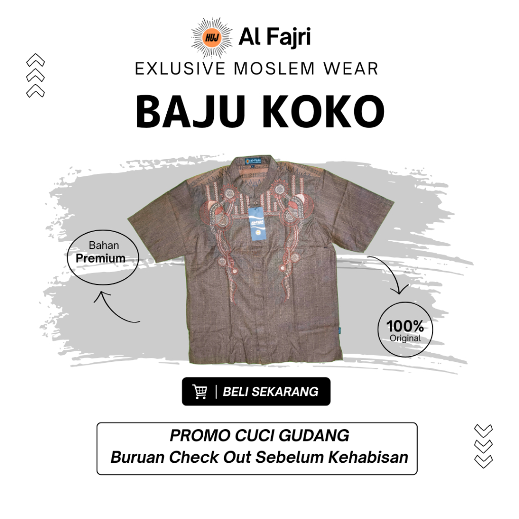 Baju Koko Al Fajri Motif Bordir 001 tersedia 6 variasi warna (Biru, Merah, Ungu, Abu, Coklat, Hijau)