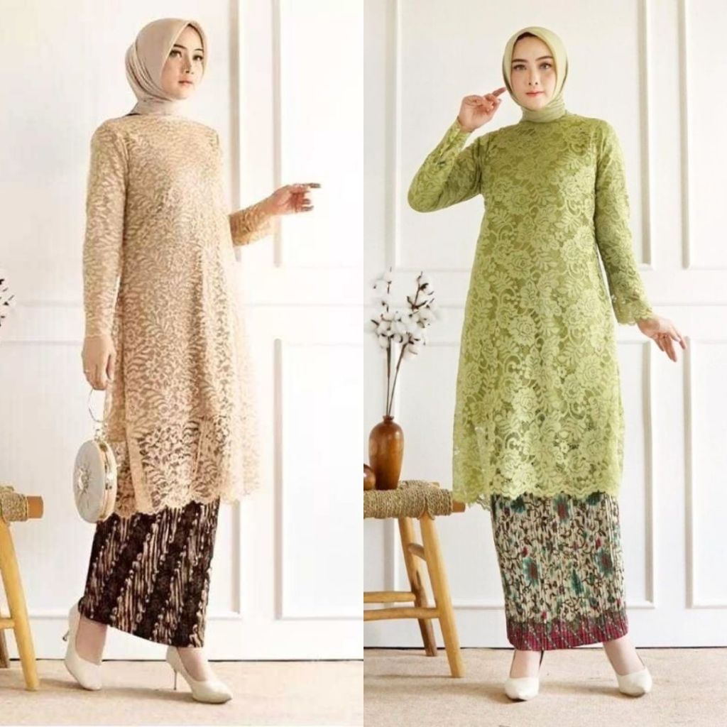 Setelan Kebaya Tunik Brokat Sage Green Seri Warna dan Ukuran