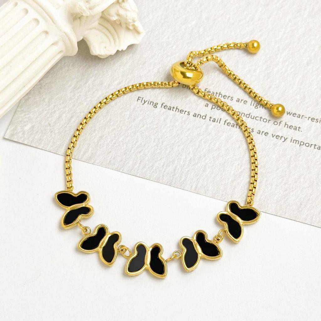 Gelang Serut Tangan Wanita Kupu Hitam Terbaru - Gelang Titanium Serut Wanita Model Kupu hitam