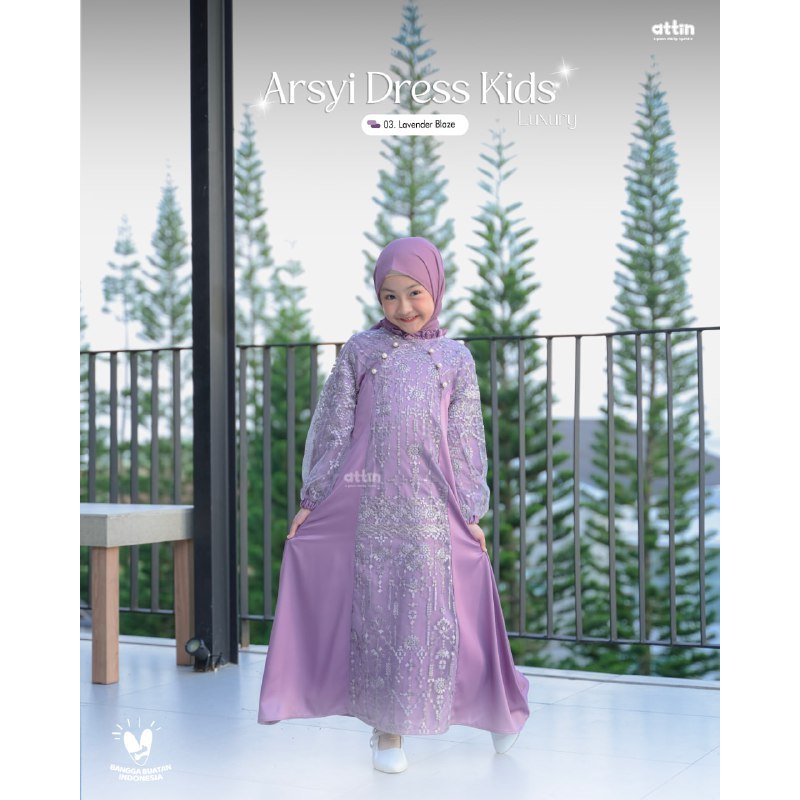 Arsyi dress anak wanita luxury lengan panjang polos putih hitam sage lavender choco original by Atti