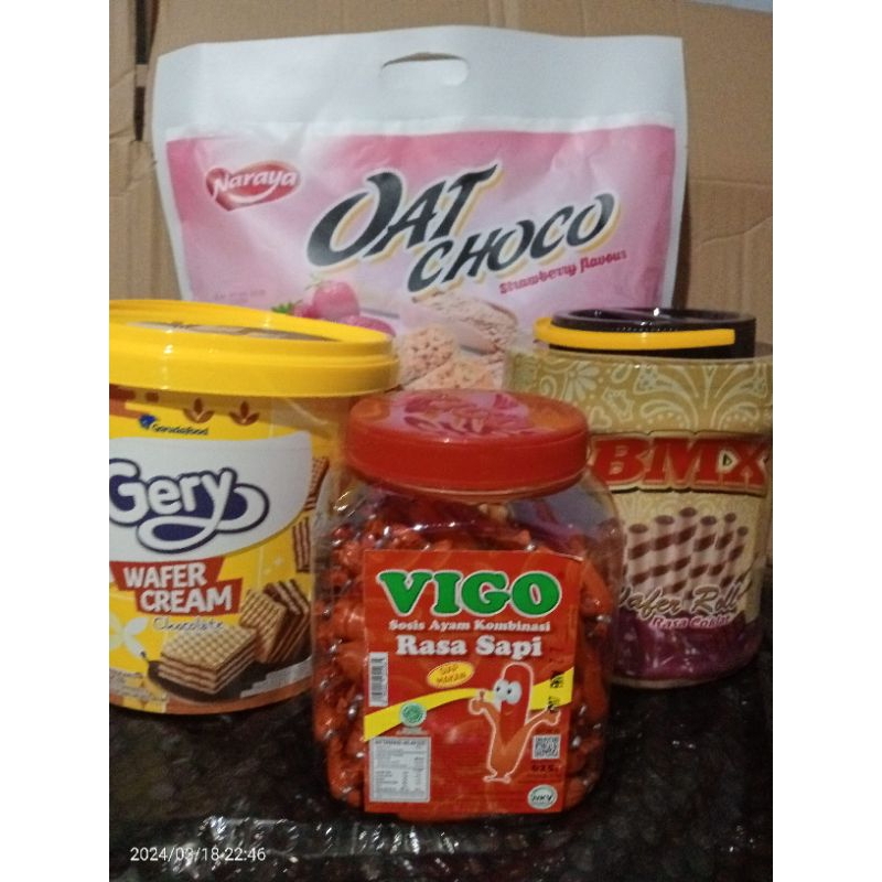 

PAKET HEMAT GERY,OAT CHOCO,VIGO SOSIS,BMX WAFERLONG