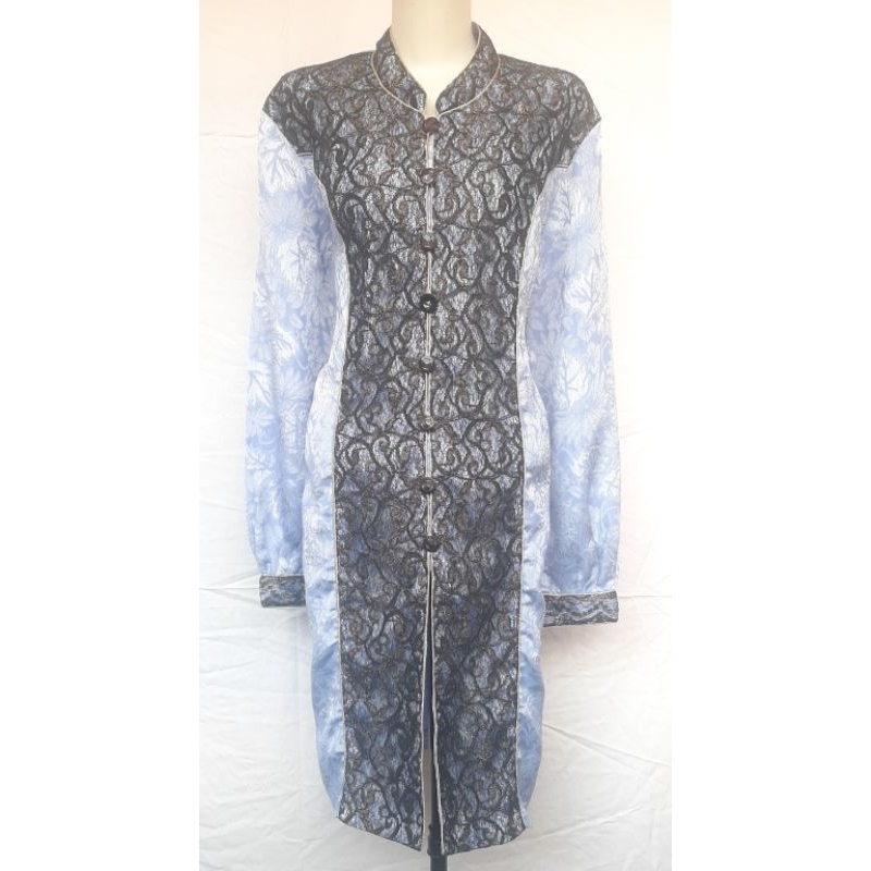 ATASAN WANITA BLOUSE KEMEJA TUNIK SUCI COLLECTION BATIK BRUKAT LILAC HITAM TANGAN PANJANG LIKE NEW P