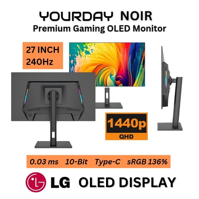Yourday Noir OLED Gaming Monitor 27 Inch 1440P 240Hz