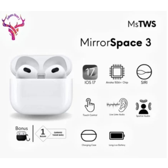 TERLARIS MirrorSpace Gen 3 Wireless Charging Case TWS Bluetooth Iphone dan Android
