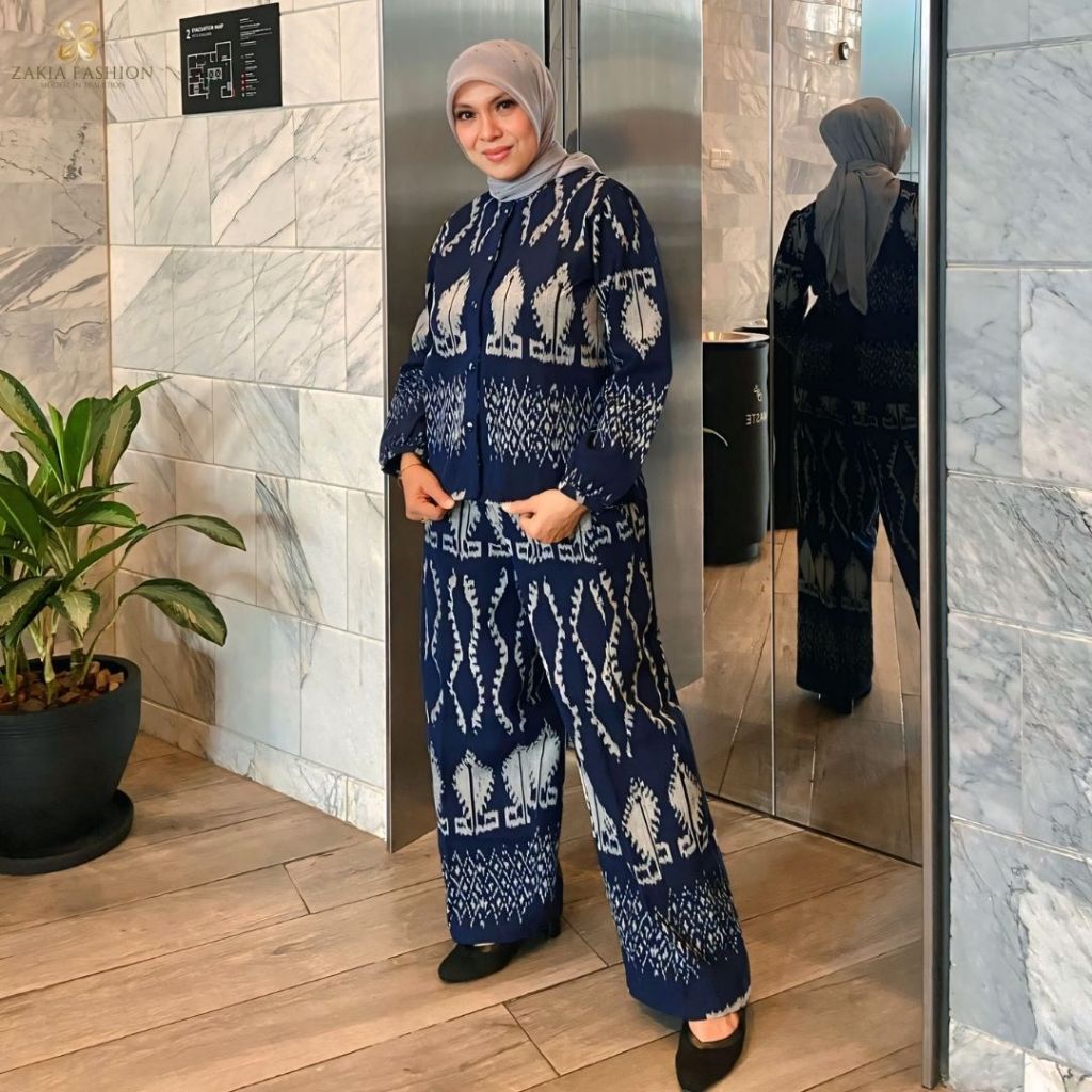 Zakia Fashion - Oneset Setelan Kulot Tenun Troso Baju Pesta Motif Batik Tenun