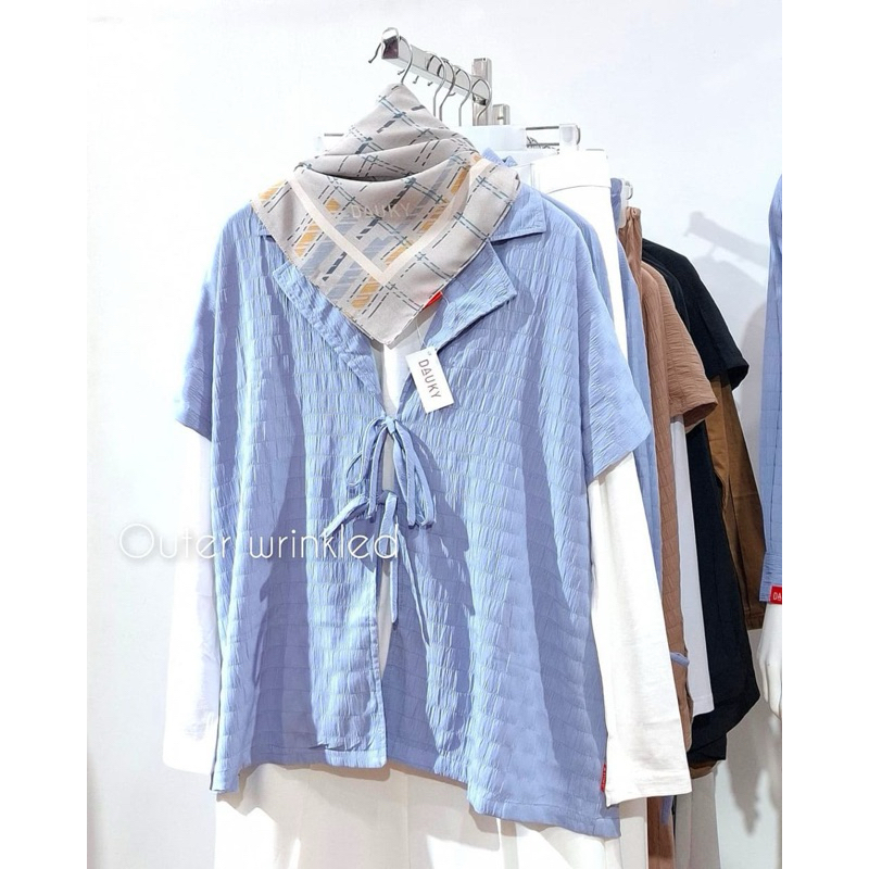 DAUKY Outer Wrinkled Stripe - Fashion Wanita Muslimah - Outer Luaran Atasan Wanita - Bahan Wrinkled 
