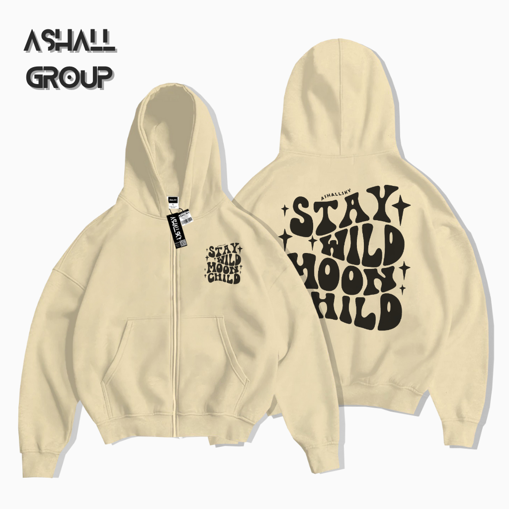 Hoodie Zipper Boxy Pria Wanita Warna Cream Stay