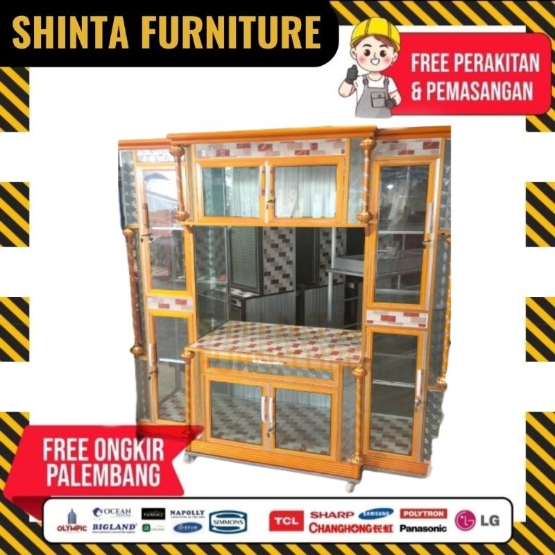 Lemari hias alumunium + meja tv / lemari hias ruang tamu mewah lemari tv stainless Shinta furniture