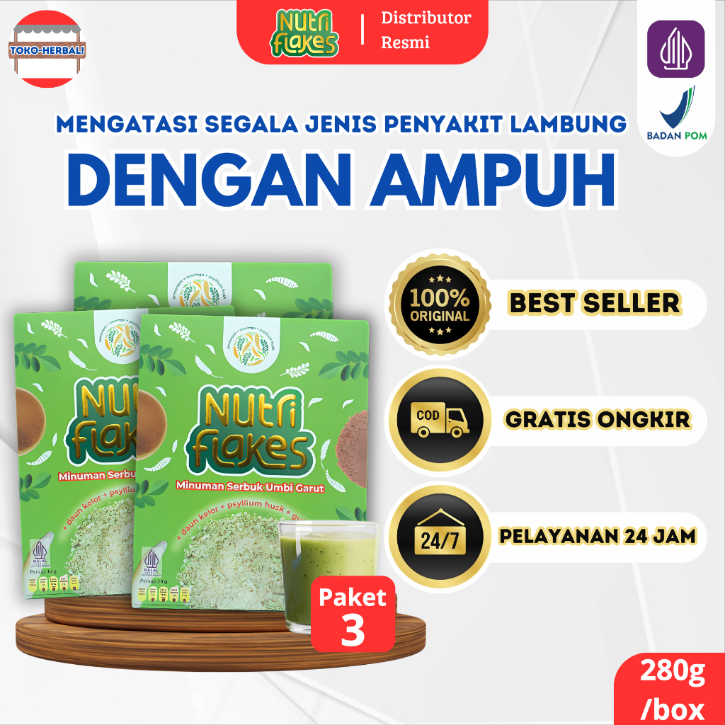 

NUTRIFLAKES 3 BOX MURAH - Sereal Herbal Cocok Untuk Sarapan di Pagi Hari Dan Obat Lambung Ampuh