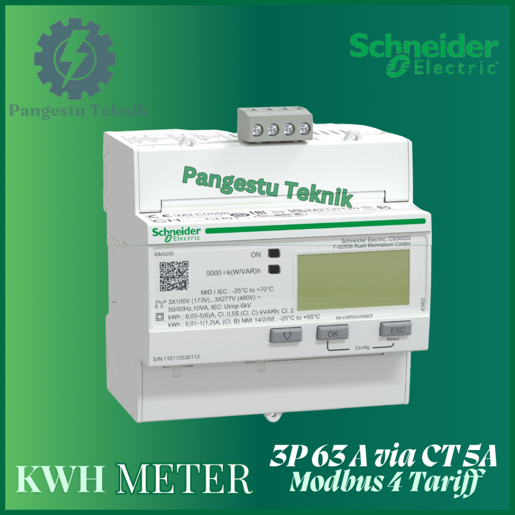 Modular Triple Phase KWH METER DIGITAL 3 PHASE 63A Modbus 4 Tariff via CT 5A SCHNEIDER - iEM3225 - A