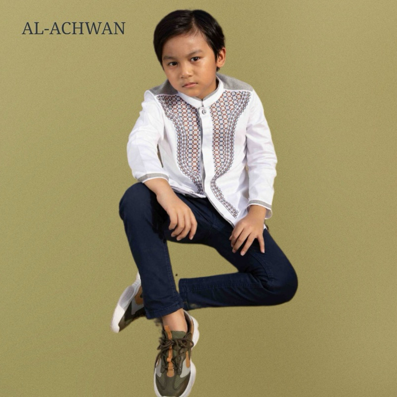 AL-ACHWAN Baju Koko Agatha Madinah Grey Kids Panjang