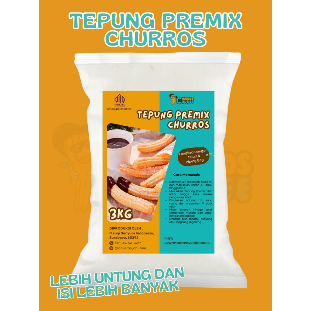 

tepung churros tepung premix curros tepung instan 3 kg curros curos churos lengkap spuit mudah praktis churros chubee newnormal