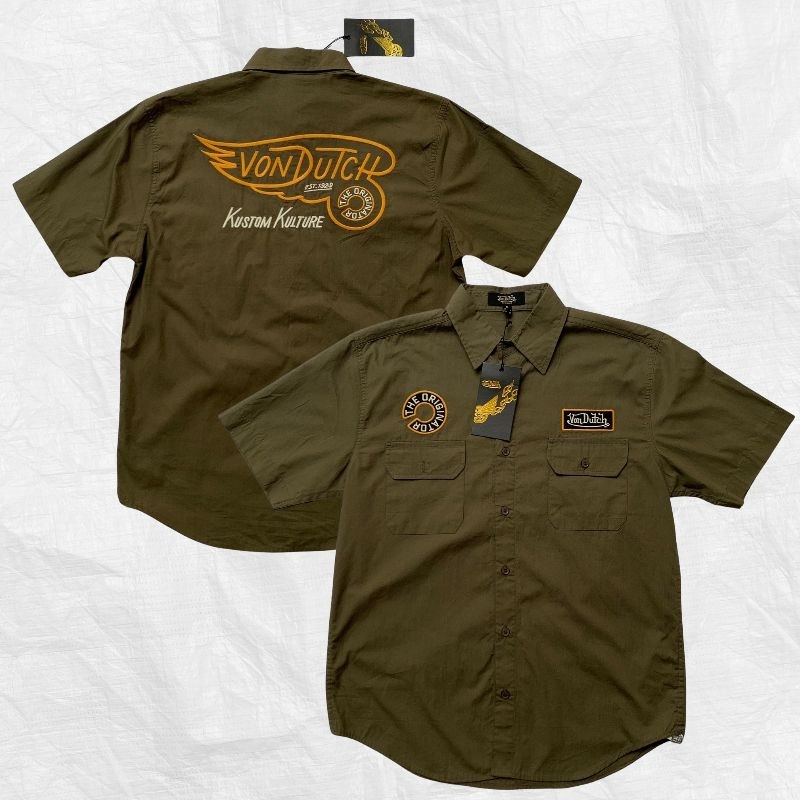 VonDutch WorkShirt Original Kemeja Pria Lengan Pendek - Army VW-04