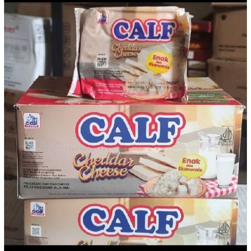 

Keju Cheddar Calf 200 gram per box isi 8 pcs